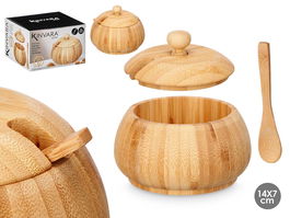 Kinvara Azucarero Bambú 12 x 11.5 x 9.5 cm con Cuchara 12 x 2.2 x 0.5 cm (Set de 12)