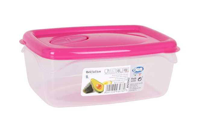 Dem Fiambrera Hermética 1L Rectangular para Microondas 18 x 12.5 x 7.5 cm (24 Unidades)