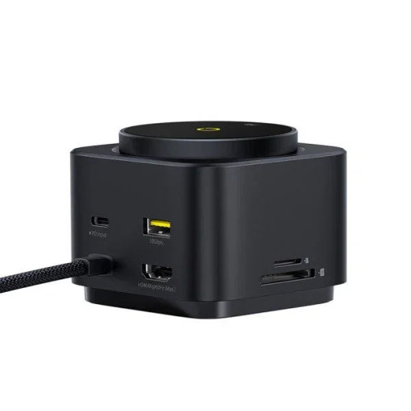 Baseus MagPro Series II Hub Cargador 7-en-1 USB-C con HDMI 4K@60Hz, 2x USB-A 3.2, 2x USB-C, Lector SD/MicroSD, PD 100W, Negro