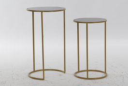DKD Home Decor Set de 2 Mesitas Auxiliares de Metal y Cristal Dorado y Negro