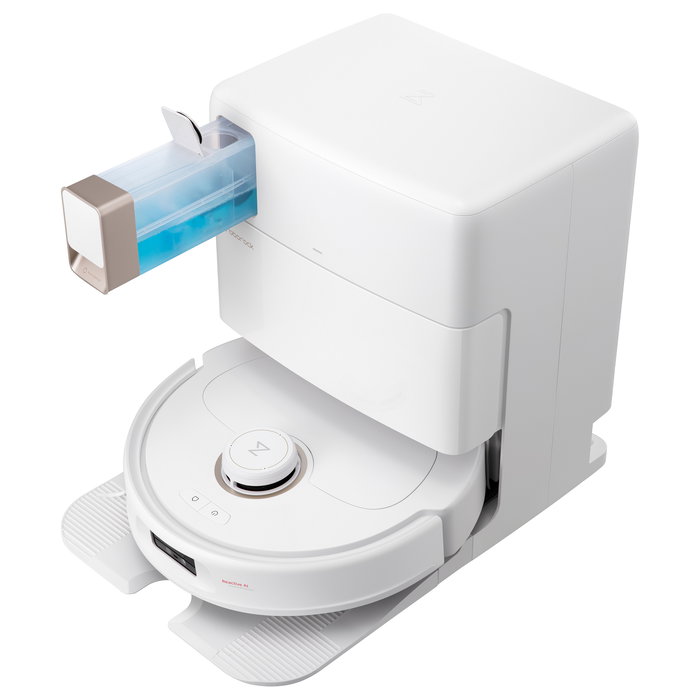 Roborock Qrevo MaxV Aspirador Robot con Estación Base de Auto-Vaciado y Auto-Secado, Sin Bolsa, Navegación LDS, Color Blanco, Aleman