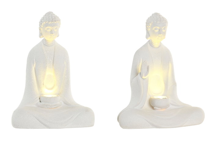 DKD Home Decor Decoración Luminosa LED Buda Surtido Blanco
