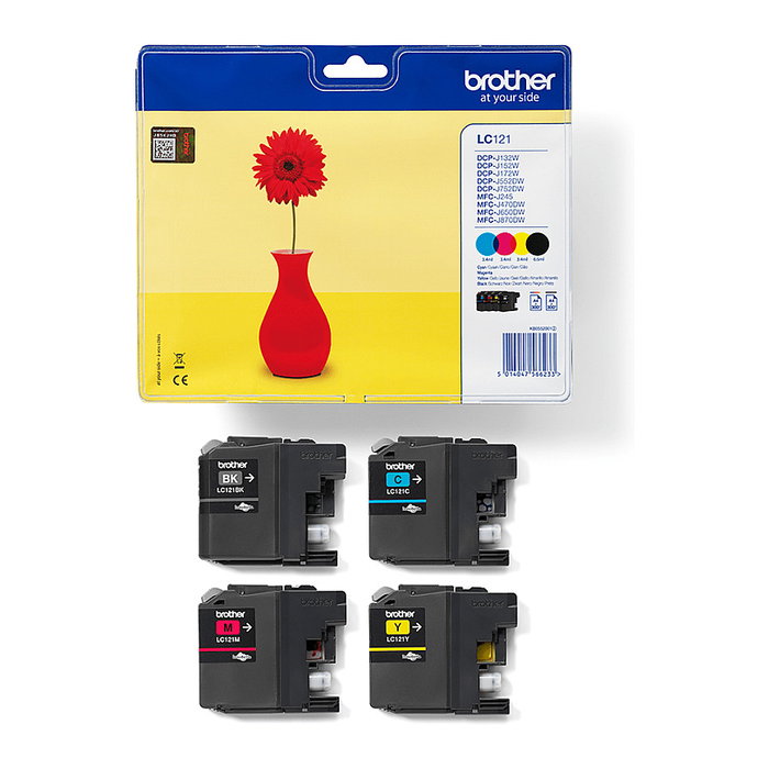 Brother LC-121VALBP Pack de 4 Cartuchos de Tinta (BK/C/M/Y) de Colores