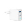 GEMBIRD Cargador USB 65W con tecnología GaN, USB-C y USB-A, Blanco