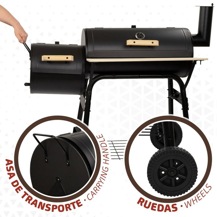 Aktive Barbacoa de carbón y ahumador con ruedas y termómetro Aktive Barbacoa de carbón y ahumador con ruedas y termómetro