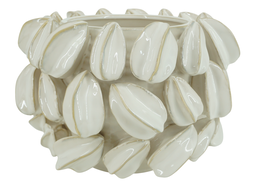 DKD Home Decor Centro de Mesa Gres Carambola Blanco y Beige 30x30x19 cm