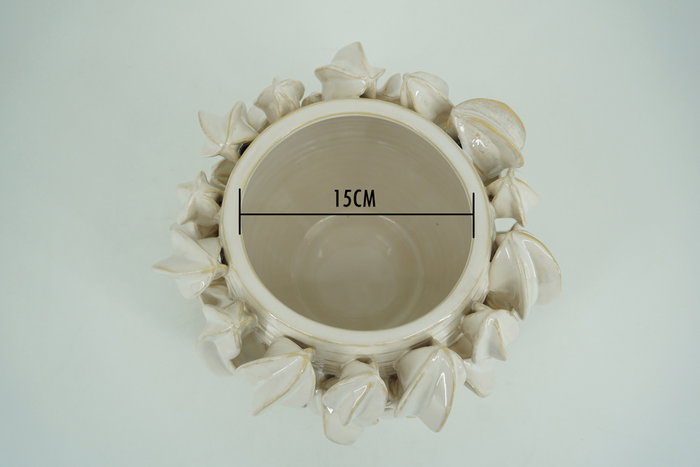 DKD Home Decor Centro de Mesa Gres Carambola Blanco y Beige 30x30x19 cm