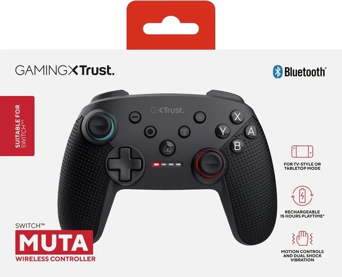 Trust GXT 1246 MUTA Mando Inalámbrico Bluetooth Gamepad para Nintendo Switch, Switch Lite y OLED - Negro, con Vibración, Batería Recargable y Autonomía 15 Horas