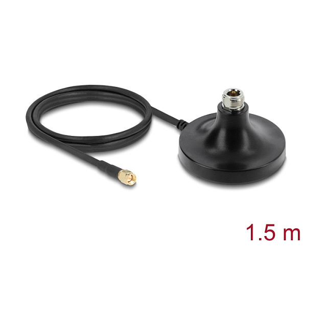 DeLOCK Base de Antena Magnética para Exterior con Conector Clase N a SMA, Cable de 1.5 m, Negro, IP67, Referencia 81492, Modelo ULA100