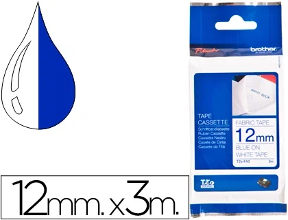 Brother TZe-FA3 Cinta Textil 12mm Azul sobre Blanco