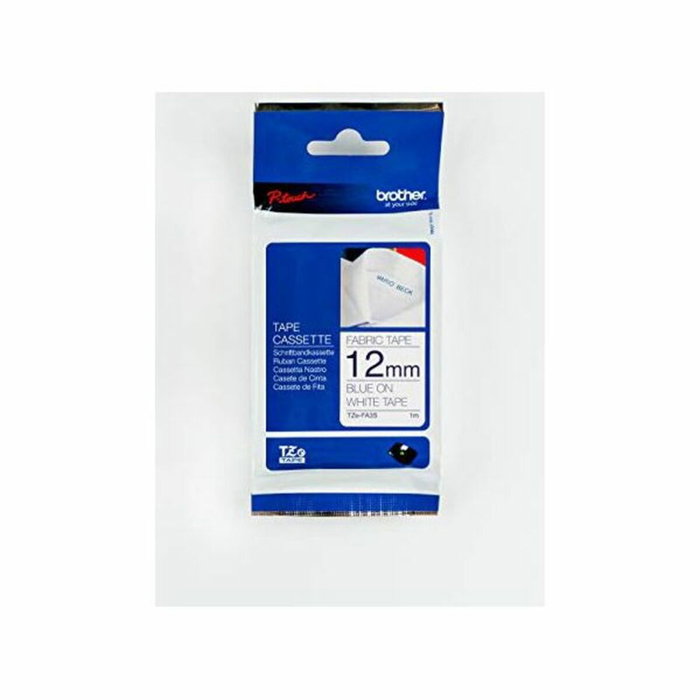 Brother TZe-FA3 Cinta Textil 12mm Azul sobre Blanco
