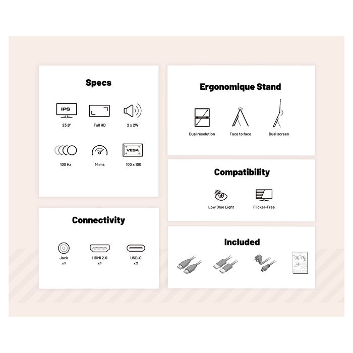 JapanNext Monitor IPS de 60,45 cm (23,8") Full HD 1920x1080, 100Hz, 14ms, HDMI, USB-C, Altavoces, VESA, Negro JapanNext Monitor IPS de 60,45 cm (23,8") Full HD 1920x1080, 100Hz, 14ms, HDMI, USB-C, Altavoces, VESA, Negro