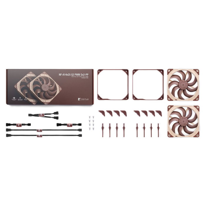 NOCTUA NF-A14x25 G2 PWM Sx2-PP Ventilador de 140 mm 1500 RPM Flujo de Aire 155.6 m3/h para Caja de Ordenador 2 Unidades