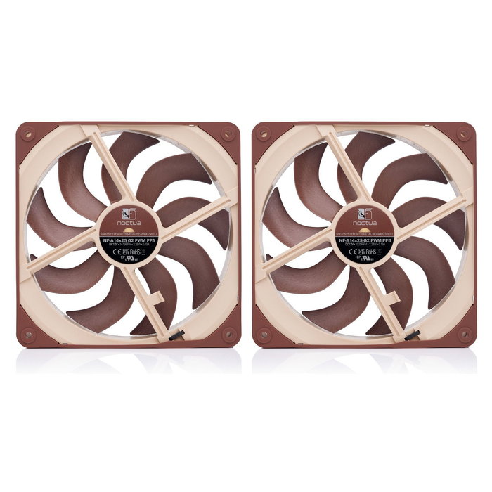 NOCTUA NF-A14x25 G2 PWM Sx2-PP Ventilador de 140 mm 1500 RPM Flujo de Aire 155.6 m3/h para Caja de Ordenador 2 Unidades
