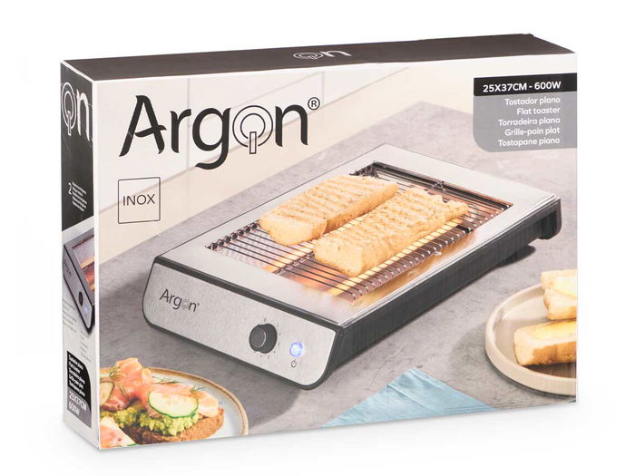 ARGON Tostador Plano Acero 600W Color Acero Dimensiones 38 x 25 x 6.5 cm (Set de 6)