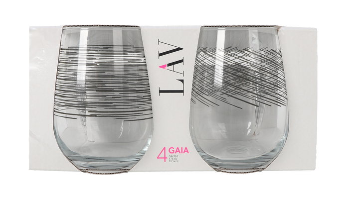 LAV Set 4 Vasos Gaia 475 cc con Diseño Bl.Lines Medidas ø7x9x11 cm (6 Cajas)