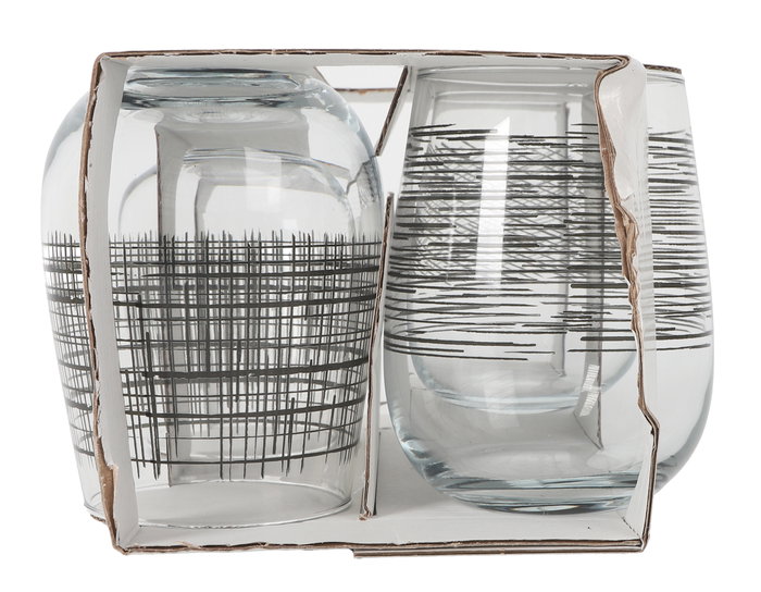 LAV Set 4 Vasos Gaia 475 cc con Diseño Bl.Lines Medidas ø7x9x11 cm (6 Cajas)