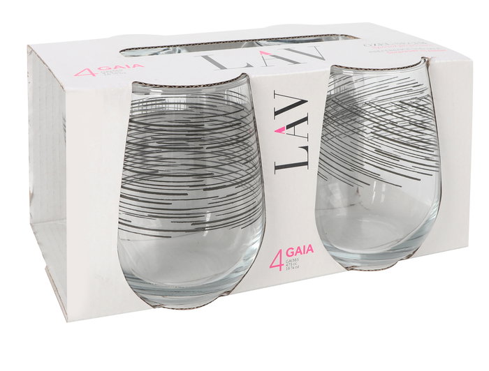 LAV Set 4 Vasos Gaia 475 cc con Diseño Bl.Lines Medidas ø7x9x11 cm (6 Cajas)