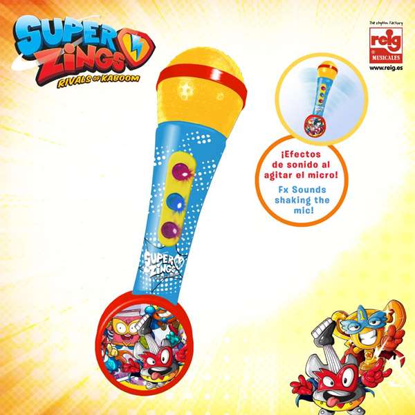 Reig Micrófono de Mano Superzings con Efectos de Sonido, Juguete Musical para Niños 3+ Años. Requiere 2 Pilas LR6 6x21x5.5 cm