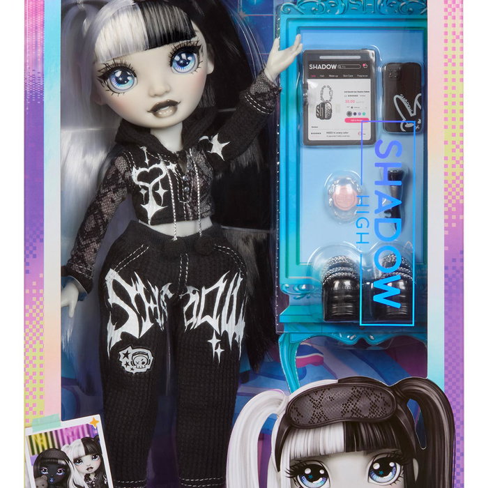 MGA Shadow High Muñeca Girls Night Heather - Muñeca de moda monocromática con coletas, tablet y accesorios de maquillaje, Ref. 597865, +4 años