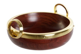 DKD Home Decor Ensaladera de Acacia y Aluminio Marrón y Dorado 28x26x12 cm