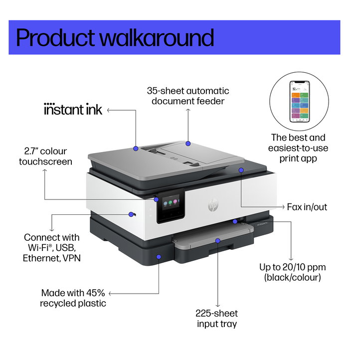 HP OfficeJet Pro 8134e Impresora Multifunción Color Inalámbrica All-in-One con Doble Cara y Servicio Instant Ink - Gris