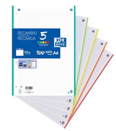 Oxford Recambio Classic A4 120 Hojas 90 gr 5x5 mm 4 Taladros 5 Bandas Colores Vivos Papel OptikPaper