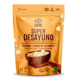 ISWARI Super Desayuno Plátano y Crema de Cacahuete 360g - Bio, Sin Gluten, Vegano, Alto en Fibra