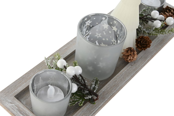 DKD Home Decor Set de 5 Portavelas con Velas LED Blanco y Plateado