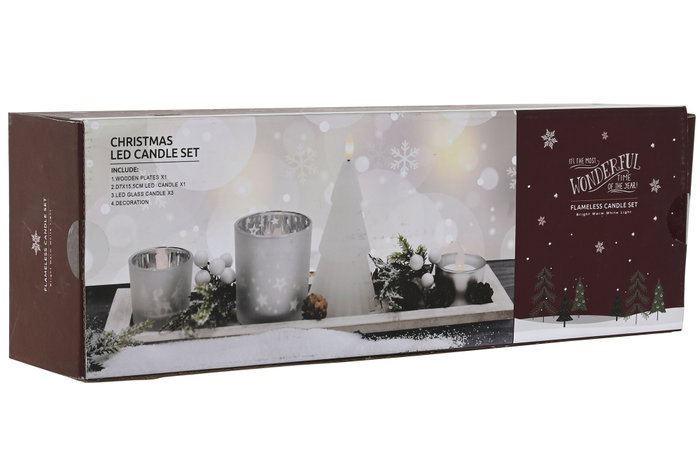 DKD Home Decor Set de 5 Portavelas con Velas LED Blanco y Plateado