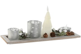 DKD Home Decor Set de 5 Portavelas con Velas LED Blanco y Plateado