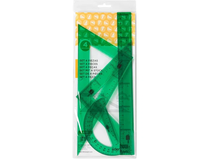 Liderpapel Juego de Reglas y Escuadra de 30 cm, Cartabón, Semicírculo en Petaca Plástica Verde Liderpapel Juego de Reglas y Escuadra de 30 cm, Cartabón, Semicírculo en Petaca Plástica Verde