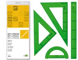 Liderpapel Juego de Reglas y Escuadra de 30 cm, Cartabón, Semicírculo en Petaca Plástica Verde