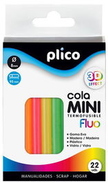 Cola Termofusible En Barra Plico Mini Fluo Blister De 22