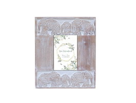 DKD Home Decor Marco de fotos 10x15 Colección Elefante2 Ambiente Indio Acabado Tallado Mango Cristal Marrón Blanco 1.5 x 28 x 23 cm (6 Unidades)