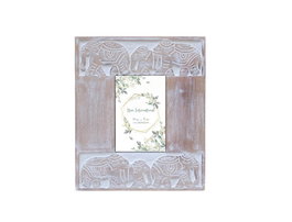DKD Home Decor Marco de Fotos 10x15 Elefante en Madera de Mango Tallada Marrón y Blanco