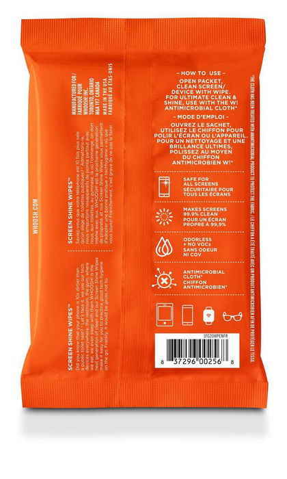 Whoosh! Toallitas Limpiadoras de Pantalla Screen Shine, Paquete de 20 Unidades