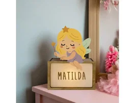 Wondee Lámpara de Noche Hada Personalizable de Madera Sostenible