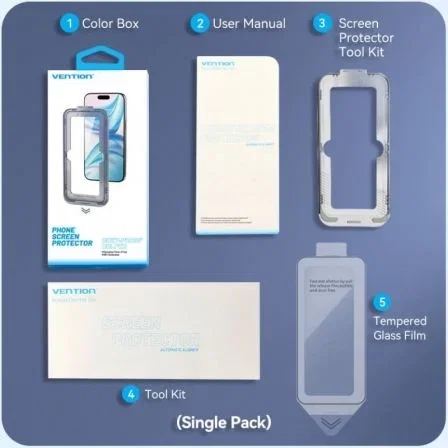 Vention Protector de Pantalla Cristal Templado KUKTCA-30 para iPhone 15 Pro + Herramienta Instalación Antipolvo
