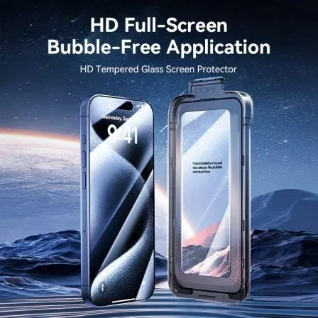 Vention Protector de Pantalla Cristal Templado KUKTCA-30 para iPhone 15 Pro + Herramienta Instalación Antipolvo