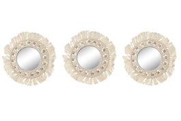 DKD Home Decor Set de 3 Espejos de Macramé y Cristal Blanco