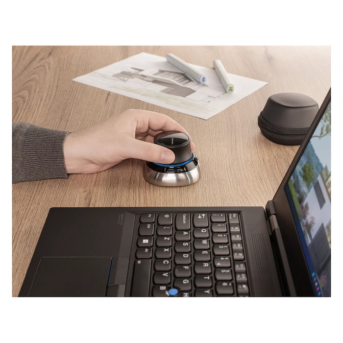 3Dconnexion SpaceMouse Wireless Bluetooth Edition BT - Ratón 3D Ambidiestro 6DoF con Conexión RF, Bluetooth y USB Tipo A, Color Negro/Azul/Plata, Incluye Receptor y Funda