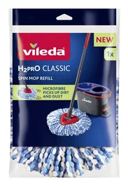 Vileda Repuesto Cabezal Bayeta Microfibra H2PRO Classic para Fregona Giratoria Spin Mop, Azul y Blanco, Ref. 178331