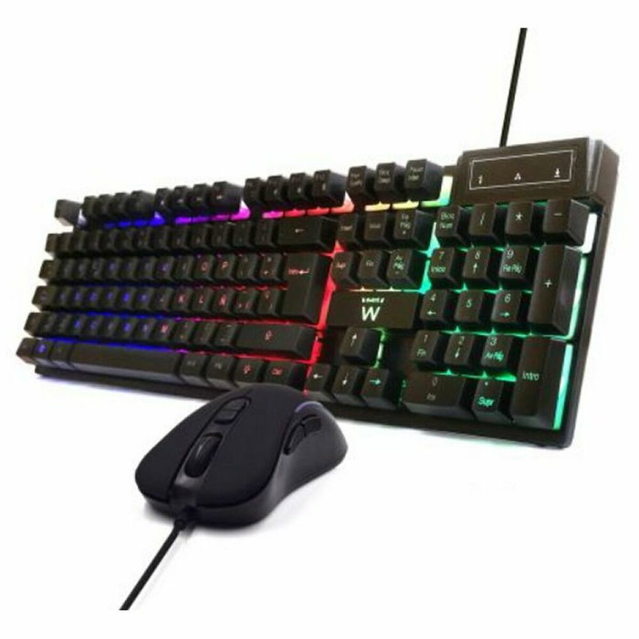 Ewent PL3201 Teclado y Ratón Gaming USB QWERTY Español Negro con Retroiluminación RGB