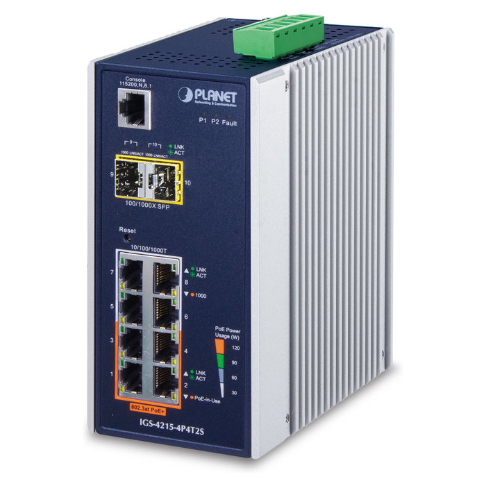 Planet IGS-4215-4P4T2S Switch Industrial Gestionable con 4 Puertos PoE+ Gigabit y 2 SFP