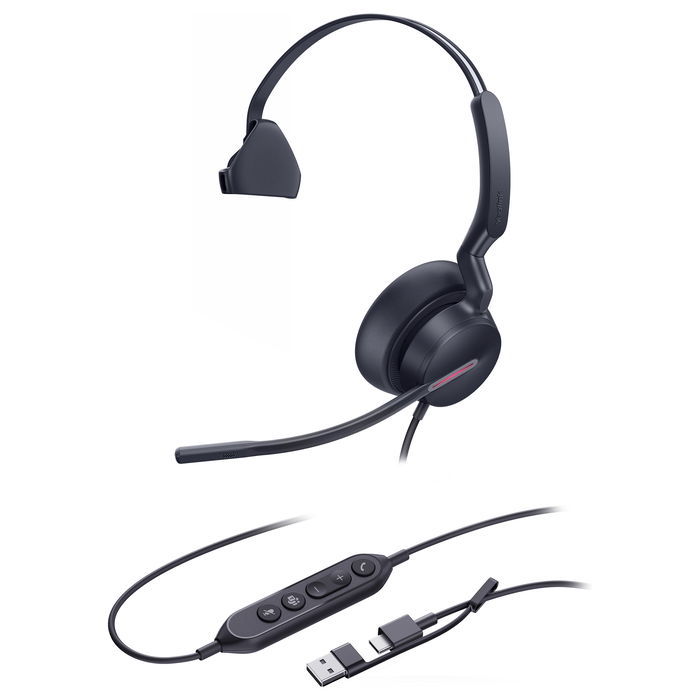 Yealink UH46 Mono Teams Auriculares Monoaurales con USB-C/A para Oficina y Centro de Llamadas, Certificados para Microsoft Teams