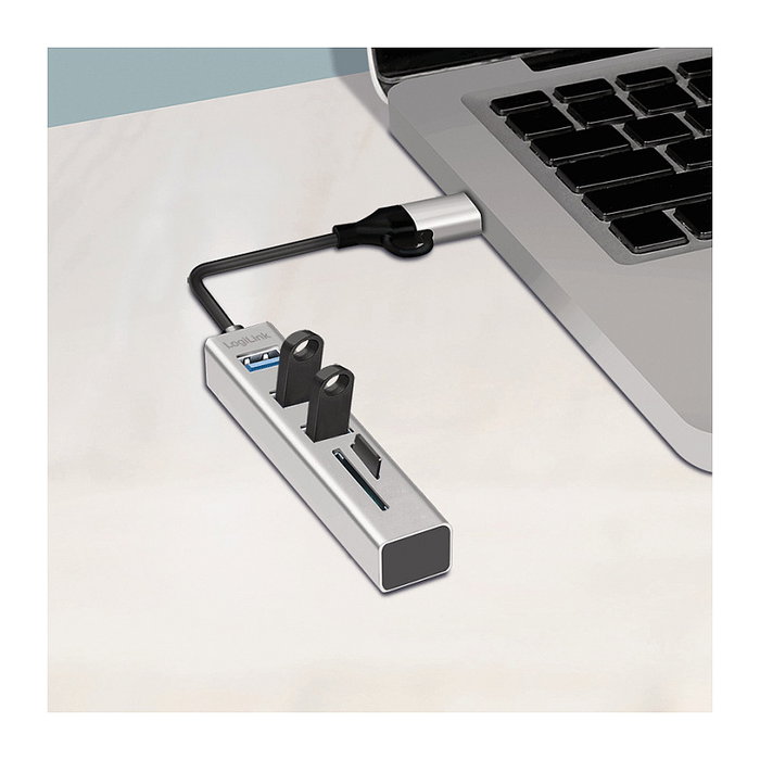 LogiLink Hub USB 3.0 con 3 puertos y lector de tarjetas, USB-A+C, gris