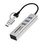 LogiLink Hub USB 3.0 con 3 puertos y lector de tarjetas, USB-A+C, gris