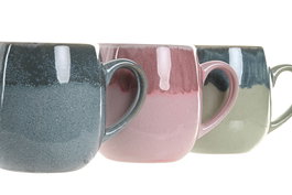 DKD Home Decor Mug Moderno Gres Esmaltado Verde Azul Rosa 450ml Apto Microondas Lavavajillas 12 Unidades 9 x 9.5 x 12.5 cm