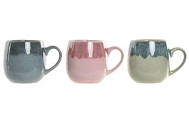 DKD Home Decor Set de 12 Tazas de Café de Gres Esmaltado, Surtido de Colores, 450ml